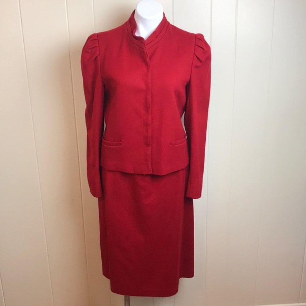Vintage ILGWU Red Wool Blazer And Skirt, Size L
